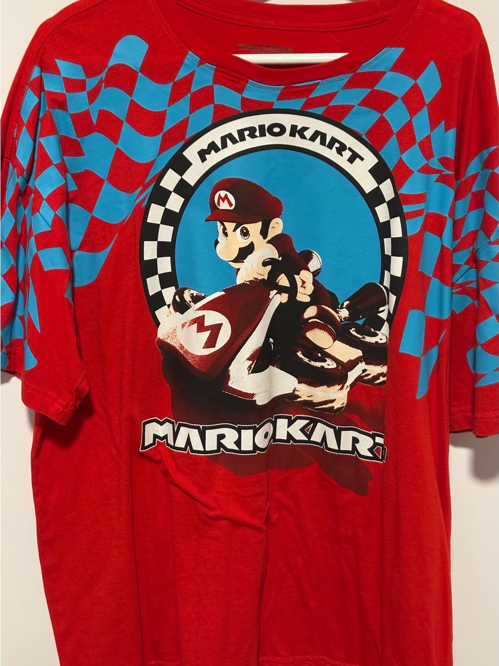 Nintendo Red Mario Kart Graphic Tee with Blue Accents